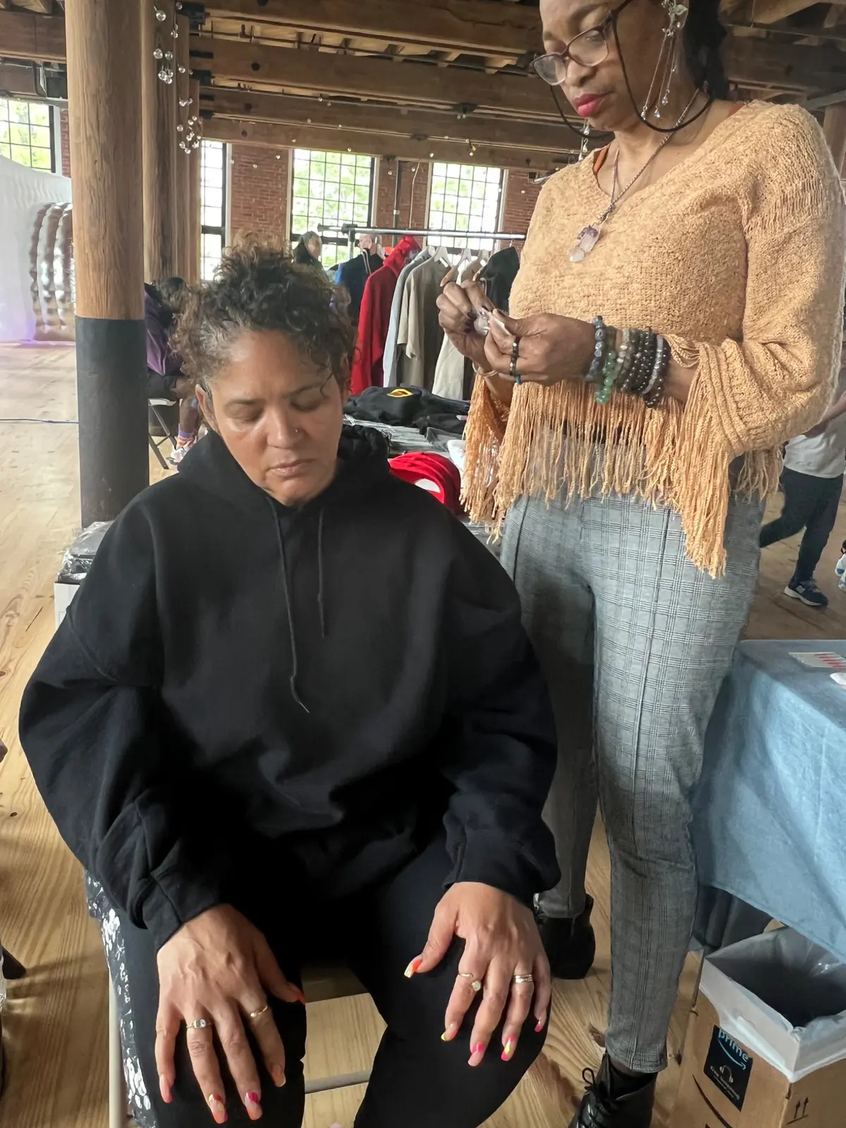 Participant seated during a wellness session